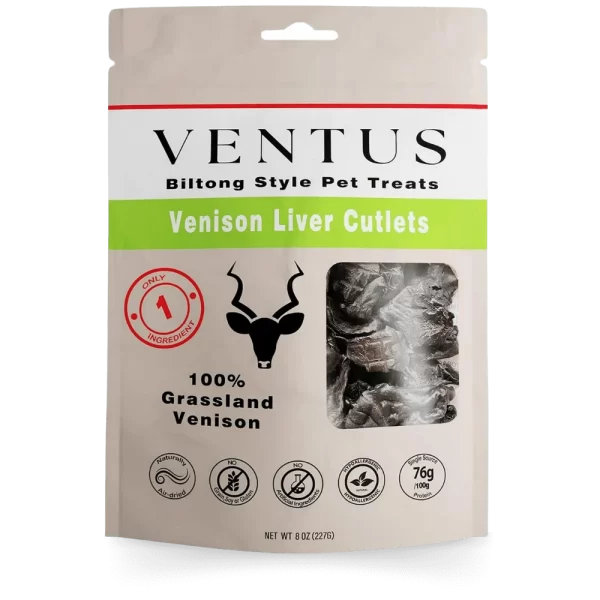 Ventus Venison Liver Cutlets 8oz Dog Treats - 100% Venison, High Protein, Grain-Free, No Artificial Ingredients