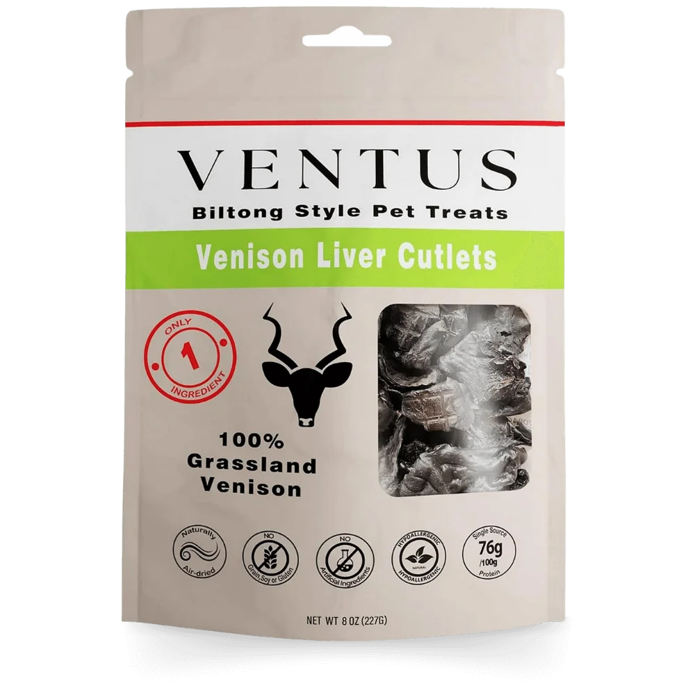 Ventus Venison Liver Cutlets 8oz Dog Treats - 100% Venison, High Protein, Grain-Free, No Artificial Ingredients