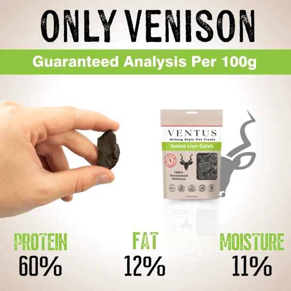 Ventus Venison Liver Cutlets 8oz Dog Treats - 100% Venison, High Protein, Grain-Free, No Artificial Ingredients