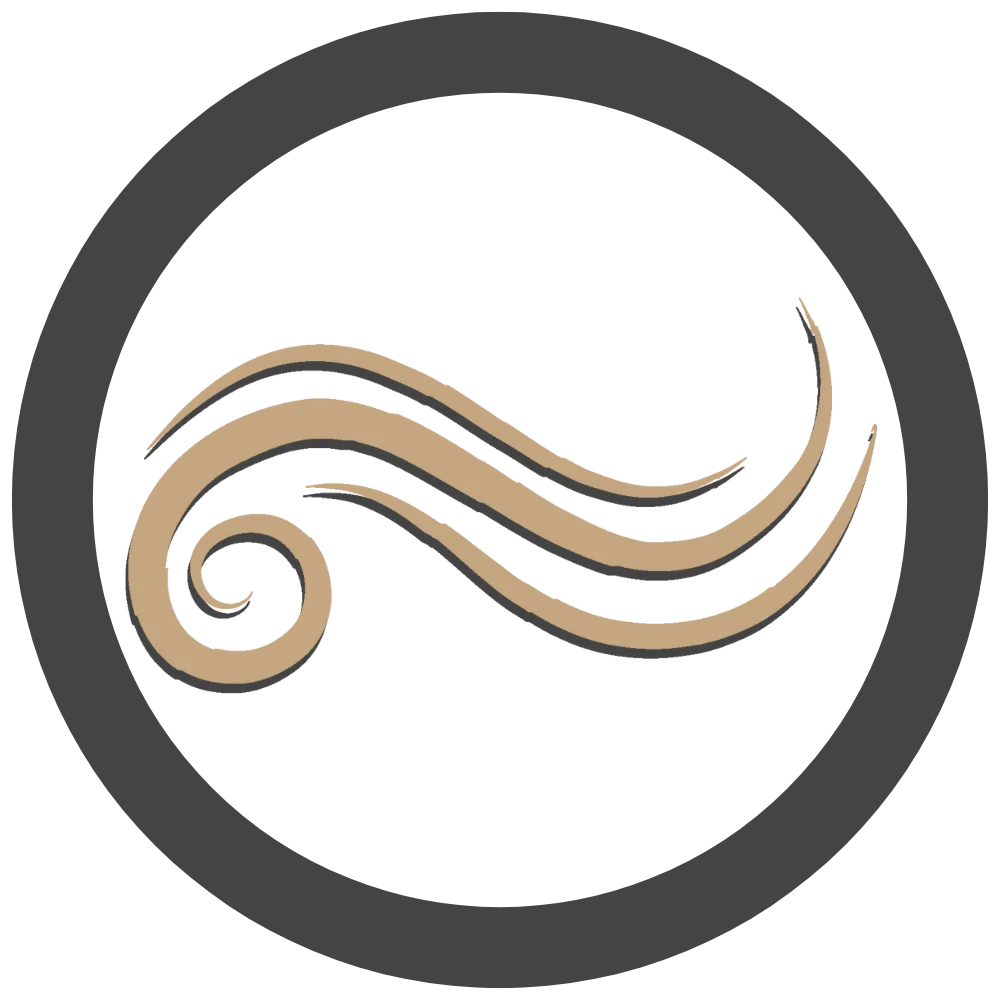 Symbol showing a brown wind illustration inside a grey circle, used to represent benefits on the Protein Dust page.