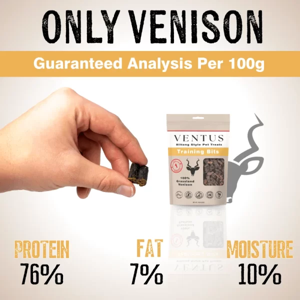 A bag of Ventus Training Bits with its nutritional values.